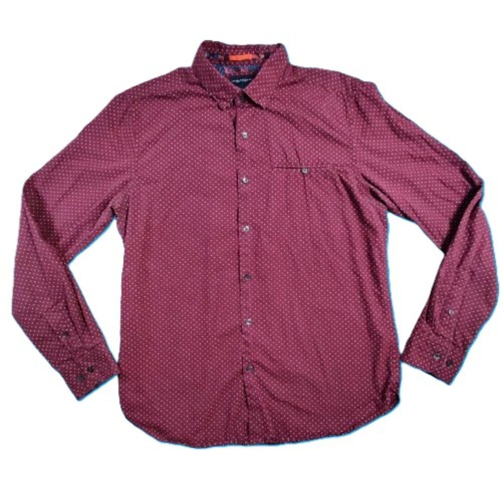 Denim & Flower Ricky Singh Maroon Polka Dot Shirt Men's Medium Long Sleeve